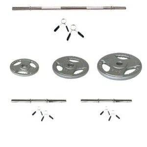 Kit de barra de 1,80m, halteres e discos de peso